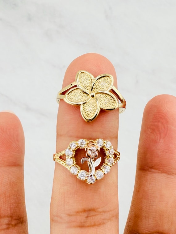 14k Gold Ring Heart Rose Size 7 - Hibiscus Single Flower - Anillo