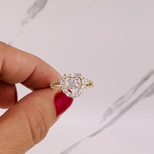 10k real gold ring heart sweet 16 - Anillo en oro 10K Anillo 16 años