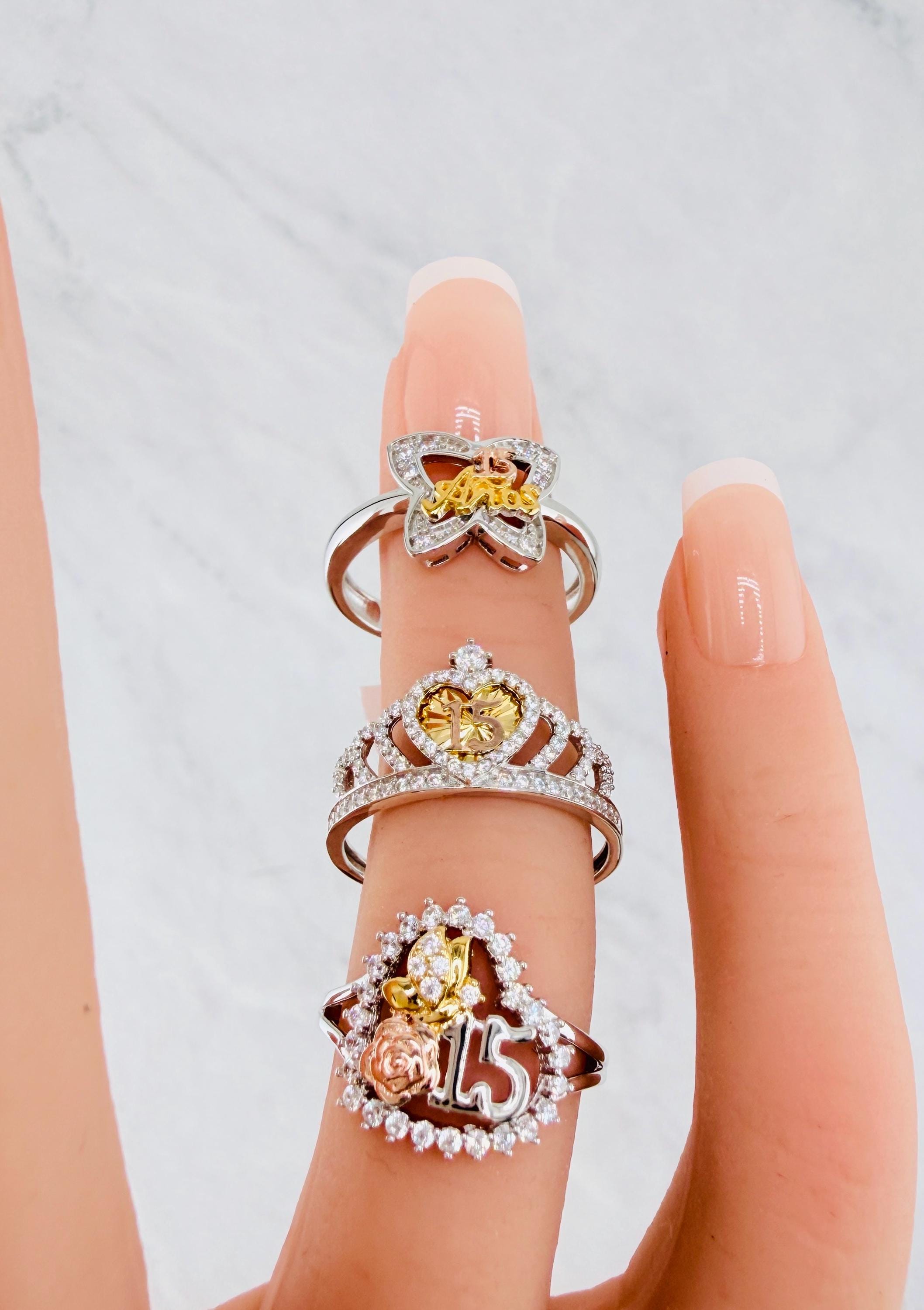 925 Sterling Silver Sweet 15 Crown Ring | Quinceañera Ring Silver