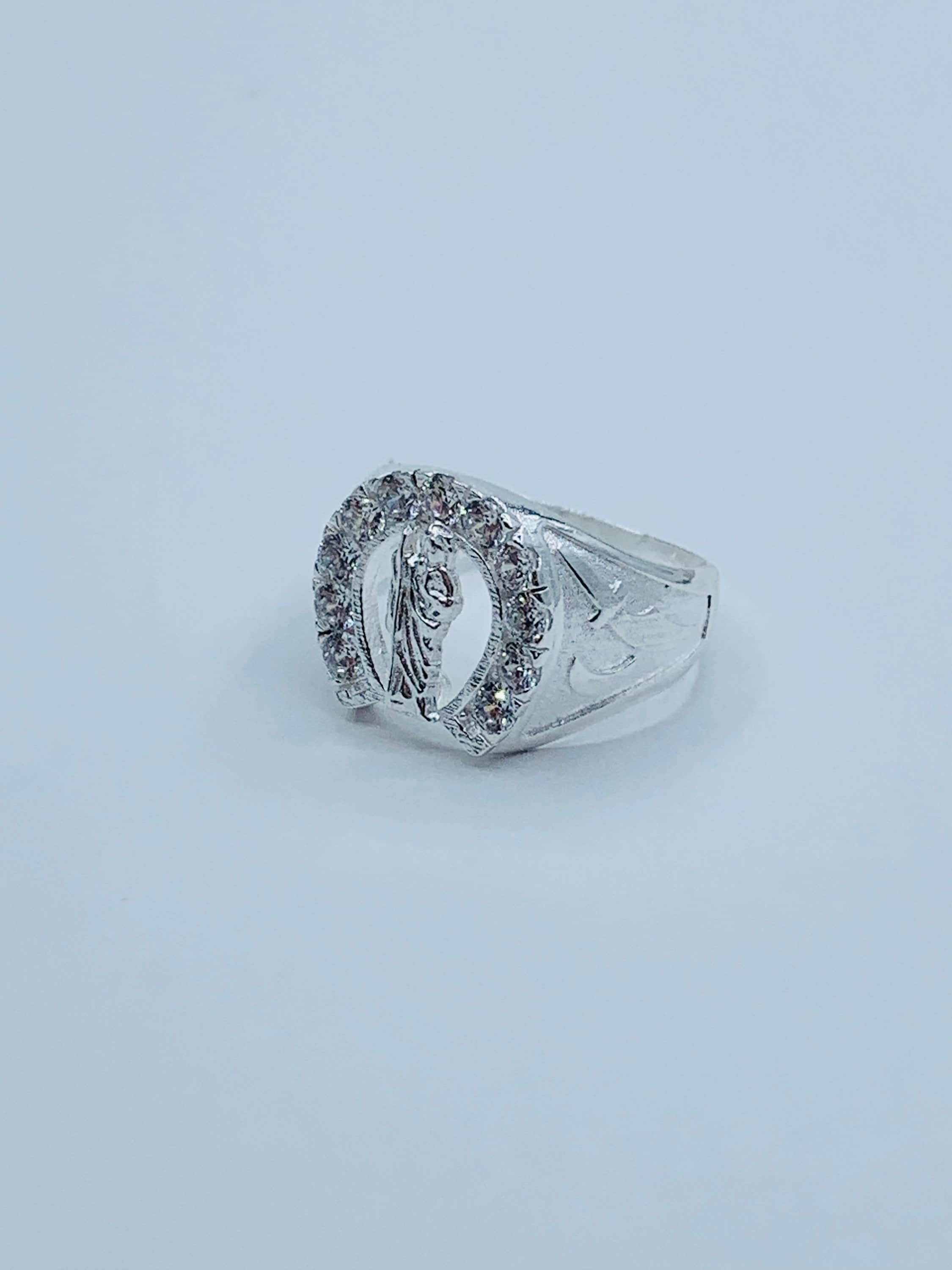 925 Sterling Silver Men's Ring San Judas St Jude & Horseshoe