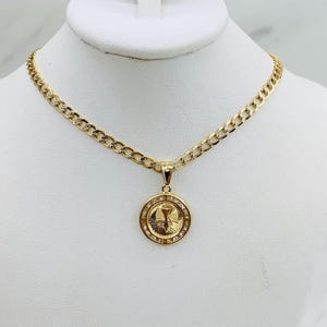 14k gold necklace Cuban curb and Holy Spirit pendant for baby 14” Dije y cadena en oro Espiritu Santo