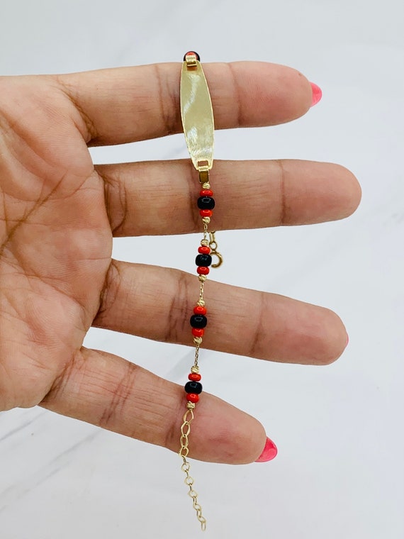 Real 10k Gold Baby ID Bracelet Red and Black Beads Ball Pulsera De Bolitas En Oro Mal De Ojo Etsy