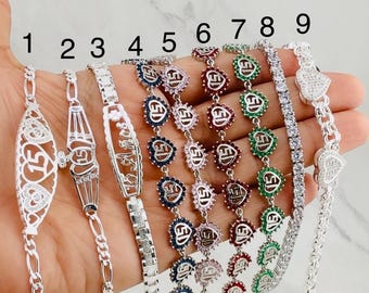 925 Sterling Silver Sweet 15 Armband Quinceañera Armband CZ Hjärtan Krona Tennisarmband Present till Flickor - Pulsera de quince plata