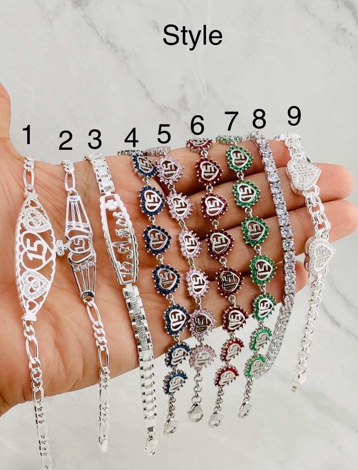 アクセサリー FIFTH Silver925 Beaded Bracelet / Large 925 Sterling Silver Sweet 15 Bracelet Quinceañera Bracelet CZ