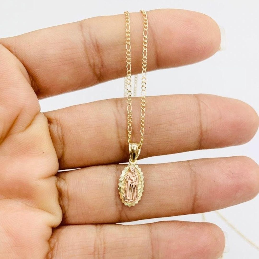 10k Gold Pendant Virgin Mary and Necklace - Cadena Y Virgen Oro - Etsy ...