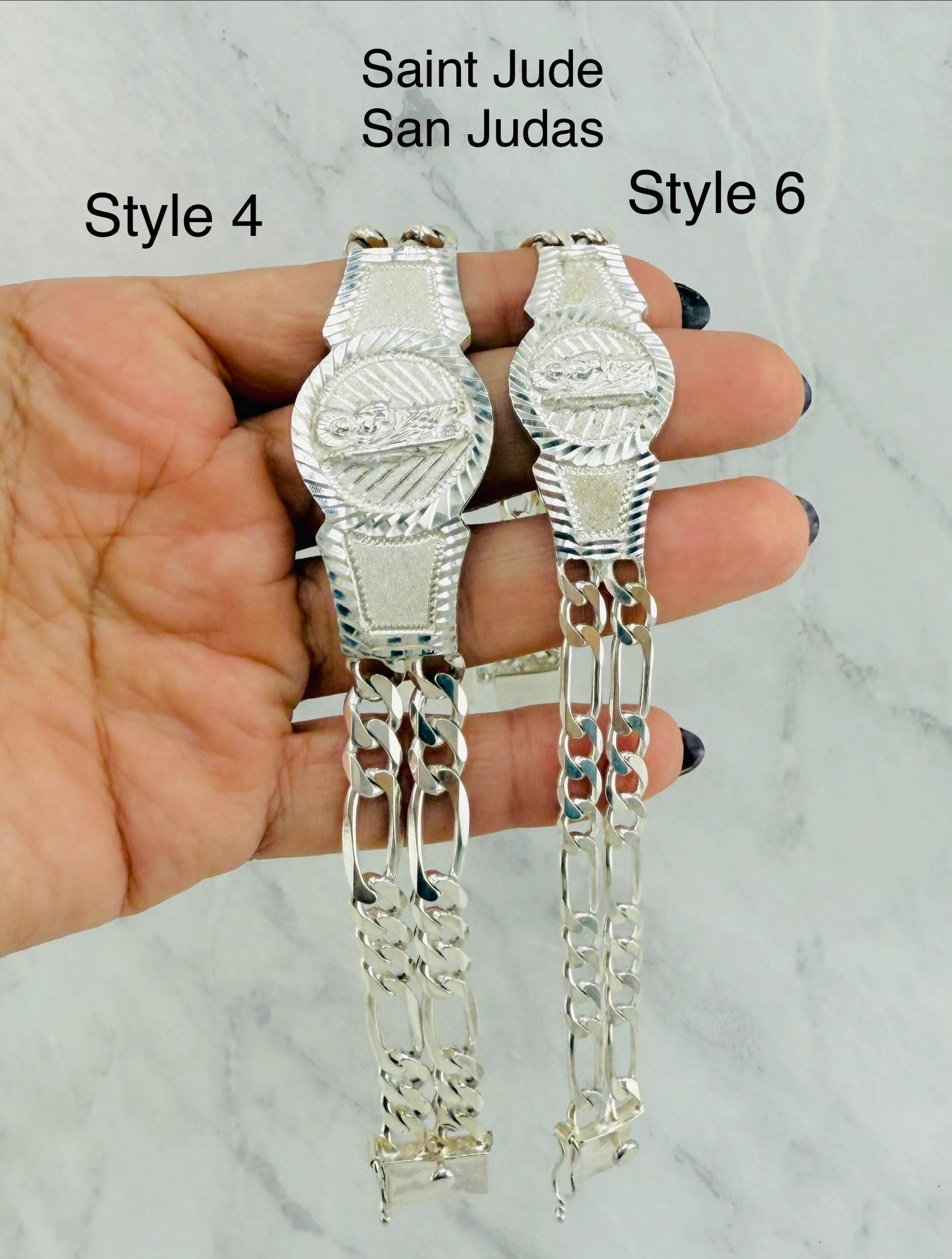 925 Sterling Silver Bracelet Figaro Link St Jude San Judas or