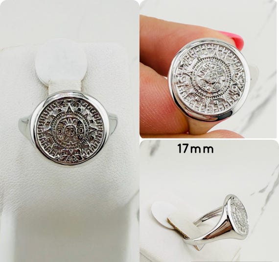 925 スターリング シルバー リング アステカ カレンダー - Anillo 