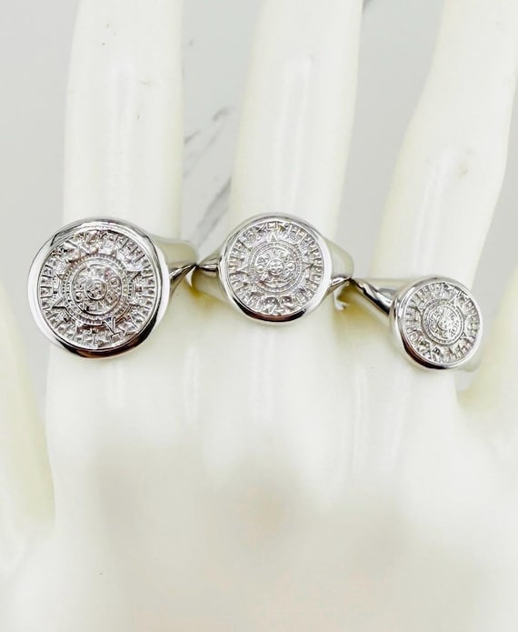 925 スターリング シルバー リング アステカ カレンダー - Anillo 