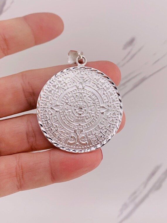 925 Sterling Silver Pendant Aztec Calendar - Dije En Plata Medalla