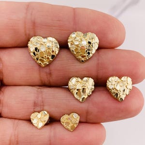 10k gold earrings heart nugget studs  - Aretes en Oro de 10k Corazones Estilo nugget