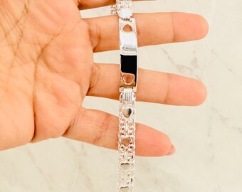 Sterling Silver Heart ID Tennis Bracelet – 7 Inch, Cubic Zirconia