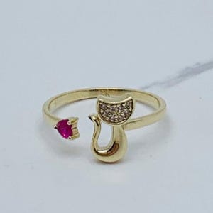 Real 10k or 14k Gold Ring cat Size 7.5 - Anillo oro gato en 14k o 10K