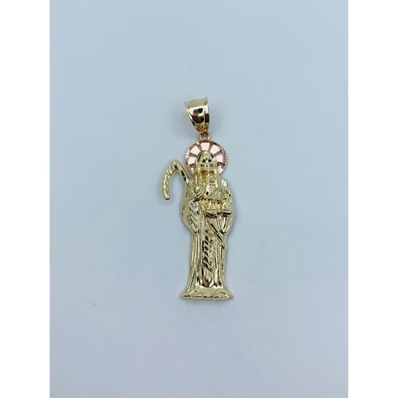 14k Gold Pendant Santa Muerte St Death Dije En Oro 14kilates Etsy