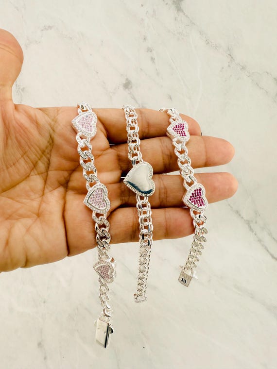 925 Sterling Silver Virgin Mary Bracelet Chino Link Hearts