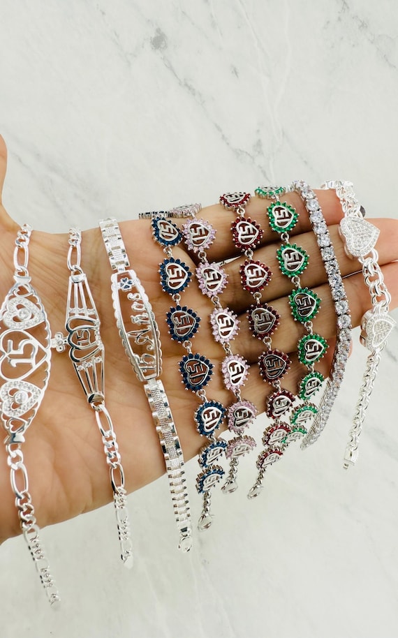 925 Sterling Silver Sweet 15 Bracelet Quinceañera Bracelet 