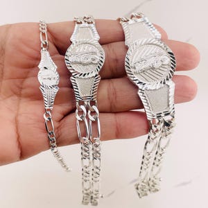 Pulseira de Prata Esterlina 925 Figaro Link St jude San judas ou Virgem Guadalupe - Pulsera plata