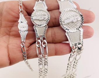 925 Sterling Silver Bracelet Figaro Link St jude San judas or Virgin Guadalupe - Pulsera plata