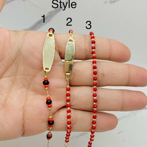 Real 10k Gold Baby ID Bracelet red and black Beads Ball  - Pulsera de bolitas en oro mal de ojo