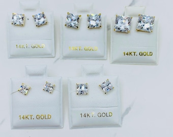 14k Solid Gold earrings 4mm - 8mm Men or Women - Aretes de oro 14 kilates hombre o mujer