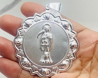 925 Sterling Silver pendant holy death prayer medallion - Oracion de la Santa muerte plata Medalla