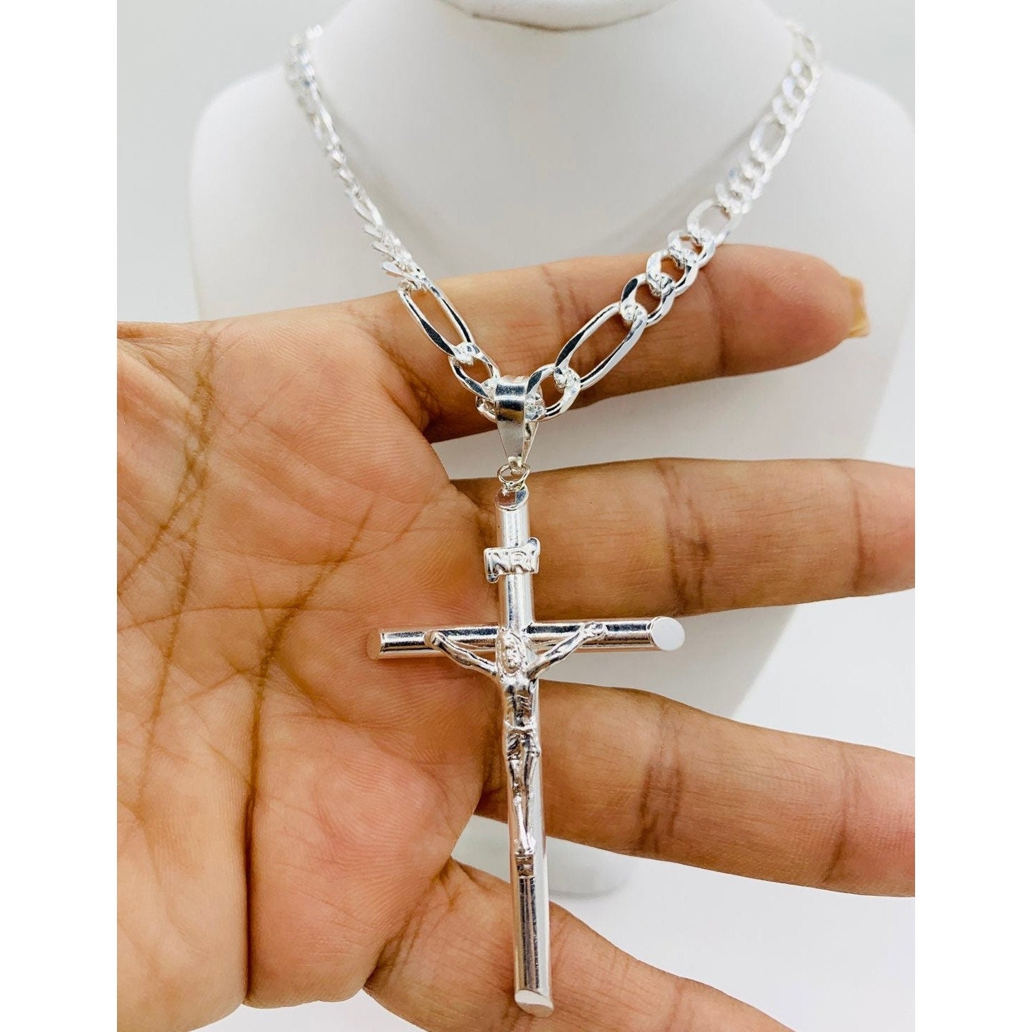 925 Sterling Silver Necklace Cross Mens - Cadena Y Dije Cruz En
