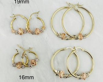 Echte 10k gouden oorbellen Maagd Maria Hoops- Arracadas de la Virgen Guadalupe oro de 10 Kilates