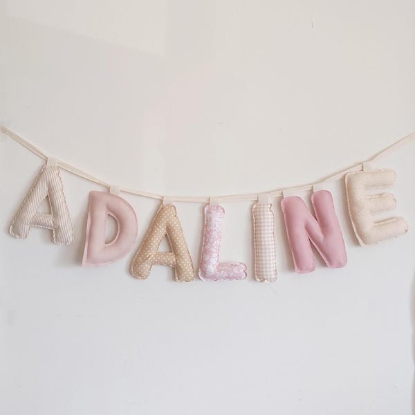 Guirnalda de letras personalizadas con relieve, pancarta de tela con nombre personalizado, cumpleaños, decoración de tela hecha a mano