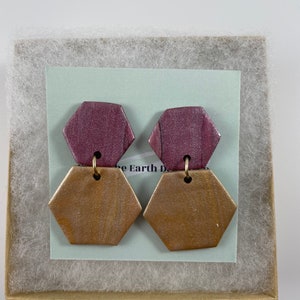 Polymer Clay Earrings - Handmade Polymer Clay Earrings – Dangly Stud Earrings – Hypoallergenic Earrings – Hexagon Earrings