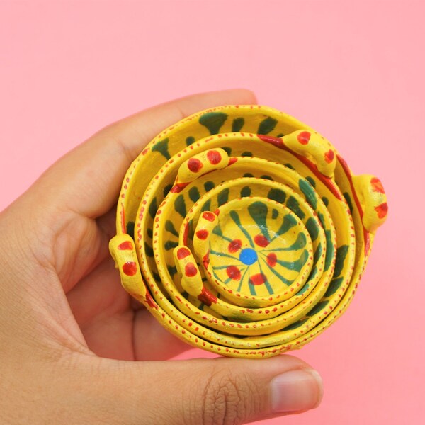 Miniature Nesting pot kitchen Yellow Set Mexican art plates cazuela olla dollhouse plates