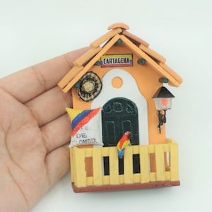Miniature Spanish Colonial Colombian orange Home house casa vintage Mini diorama magnet colombia