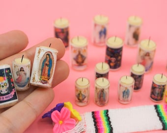 Miniature Candle INDIVIDUAL Vela Ofrenda Set Dia de muertos Day of the dead food dollhouse Mexico Pan de muerto