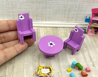 miniature mini dollhouse table childs table playroom kids play table childrens room doll toys purple