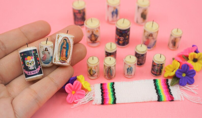 Miniature Candle INDIVIDUAL Vela Ofrenda Set Dia de muertos Day of the dead food dollhouse Mexico Pan de muerto image 2