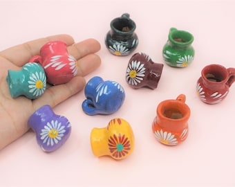 Mexican Cup Jarrito painted miniature ceramic jarro jar clay Ofrenda vaso food mini food mexico dollhouse decor
