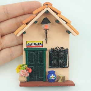 Miniature Spanish Colonial Colombian beige Home house casa vintage Mini diorama magnet colombia magnet