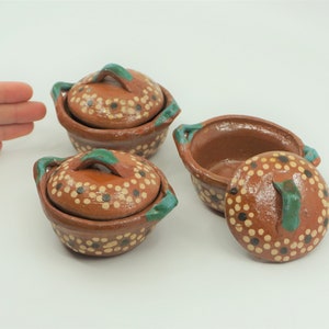 Miniature clay pot cazuela casuela Mexican mini Mexican platos jarras tazas olla brown