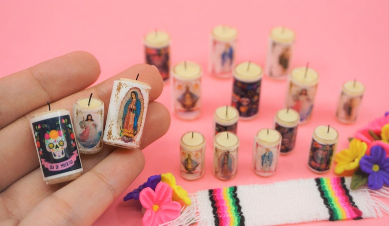 Miniature Candle INDIVIDUAL Vela Ofrenda Set Dia de muertos Day of the dead food dollhouse Mexico Pan de muerto image 1