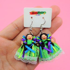 Miniature Mexican doll earring muneca Light Green toy Mexican Artisan Handmade Artisan Miniatura Mini