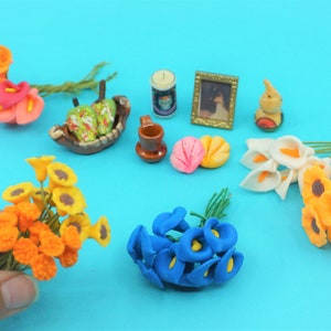Miniature Flower flor marigold dia de muerto INDIVIDUAL day of the dead Mexican ofrenda art clay Mini