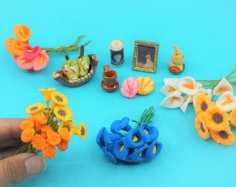 Miniature Flower flor marigold dia de muerto INDIVIDUAL day of the dead Mexican ofrenda art clay Mini