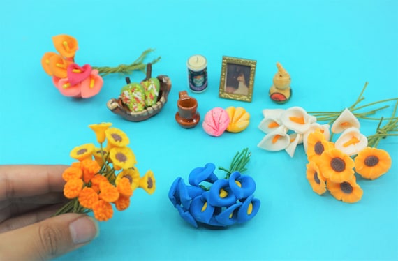 Miniature Flower flor marigold dia de muerto INDIVIDUAL day of the dead Mexican ofrenda art clay Mini