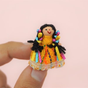 Miniature Mexican doll muneca toy Mexican decor mini Artisan Handmade pink red yellow green Maria Artisan Miniatura