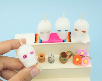 Miniature Calavera Candle INDIVIDUAL Skull Mexican Day of the dead dia del muerto ofrenda limited ceramic Mini vela wax
