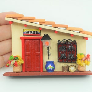 Miniature Spanish Colonial Colombian Cream white Tall Home house casa vintage Mini diorama magnet
