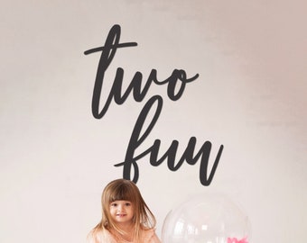 Two Fun Laser Cut Birch Wood Birthday Wall Art (50cm Wide)
