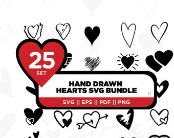Hand Drawn Hearts SVG Set: Vector Art Bundle (Digital Download)