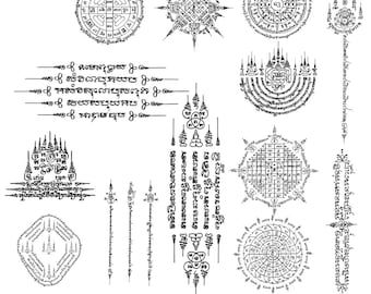 Sak Yant Thai Tattoo Design Set: Sacred Symbols (SVG, EPS, PNG) Digital Download
