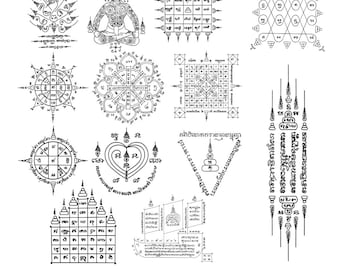 Thai Sak Yantra Grids: Golden Peacock, Maha Sa Wang, Yant Hermit (Digital Download)