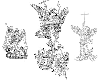 Archangel Michael Illustration: Vintage Engraving Style (Digital Files SVG/PNG/EPS)