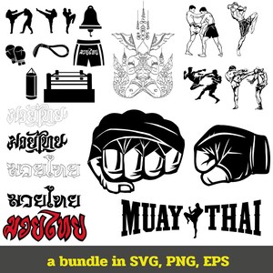 Muay Thai Kickboxen Bundle: Schrift, Logo, Silhouette (Digitaler Download)